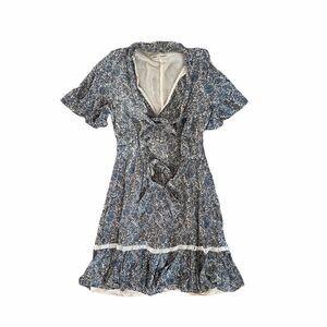 Rebecca Minkoff blue floral tie neck mini dress xs